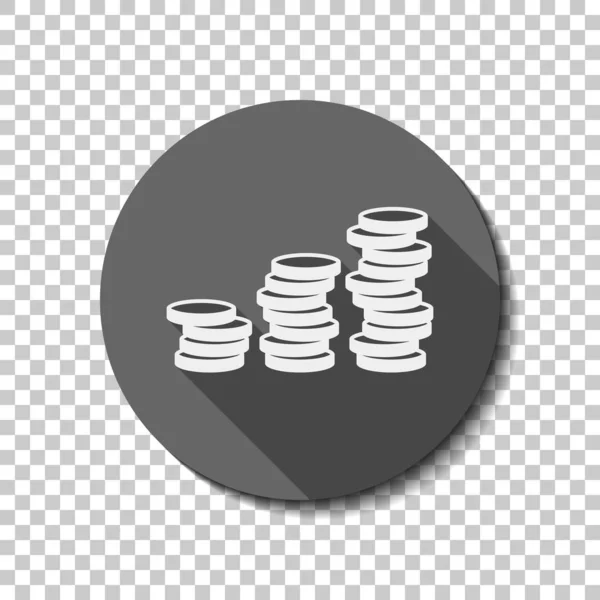 硬币堆积如山 金融增长 平面图标 长阴影 透明网格 徽章或贴纸样式 — 图库矢量图片