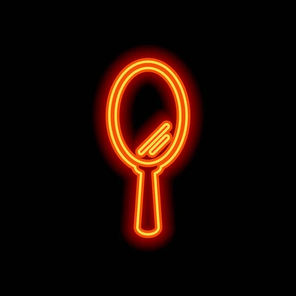 Eenvoudige Hand Spiegel Pictogram Oranje Neon Stijl Zwarte Achtergrond Lichte — Stockvector