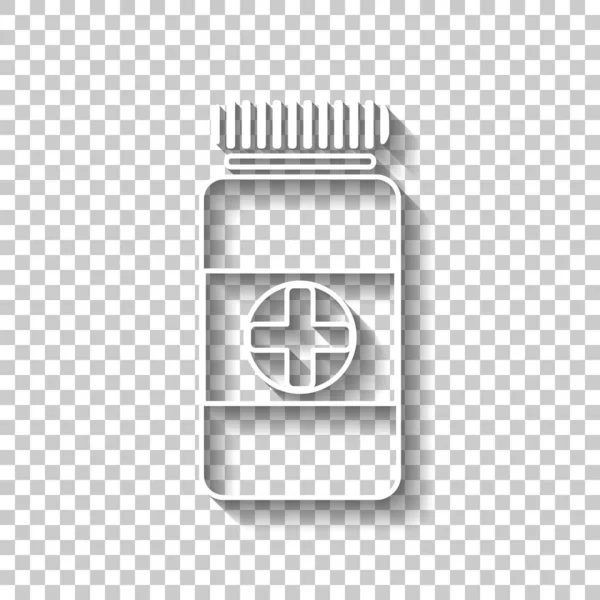 Banka Pilulky Ikonu Bílý Obrys Symbol Stínem Průhledném Pozadí — Stockový vektor