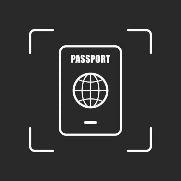 passport, simple icon. White object in camera autofocus on dark background