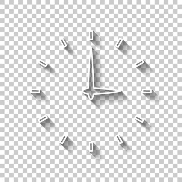 Einfaches Symbol Der Uhr Weißes Umrissschild Mit Schatten Auf Transparentem — Stockvektor