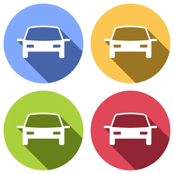 Εικονίδιο Αυτοκινήτου Σετ Λευκά Εικονίδια Μεγάλη Σκιά Μπλε Πορτοκαλί Πράσινο — Διανυσματικό Αρχείο