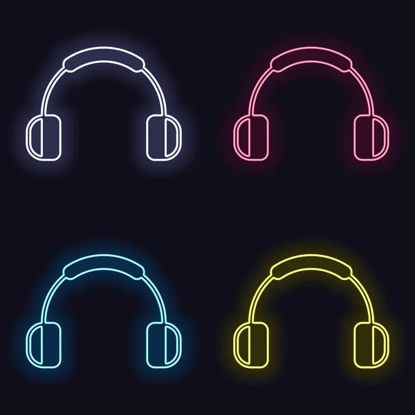 Headphones Music Mute Volume Simple Icon Set Neon Sign Casino — Stock Vector