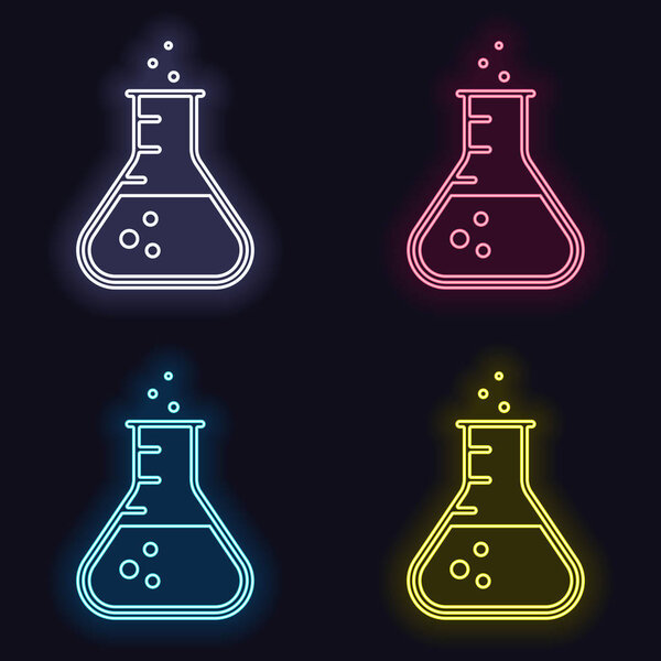 Medical test tube icon. Set of neon sign. Casino style on dark background. Seamless pattern