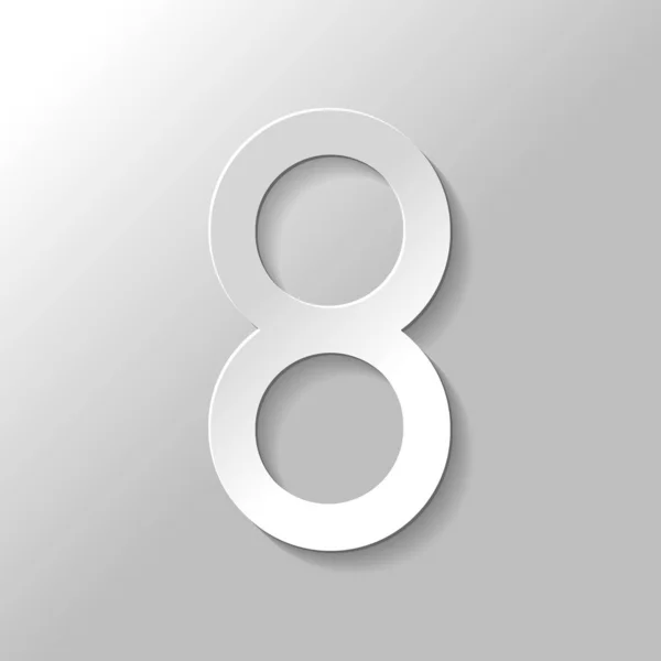Číslo Osm Číslice Jednoduchý Dopis Styl Papíru Stínem Šedém Pozadí — Stockový vektor