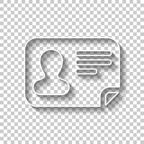 Icône Carte Identité Profil Identité Signe Contour Blanc Avec Ombre — Image vectorielle