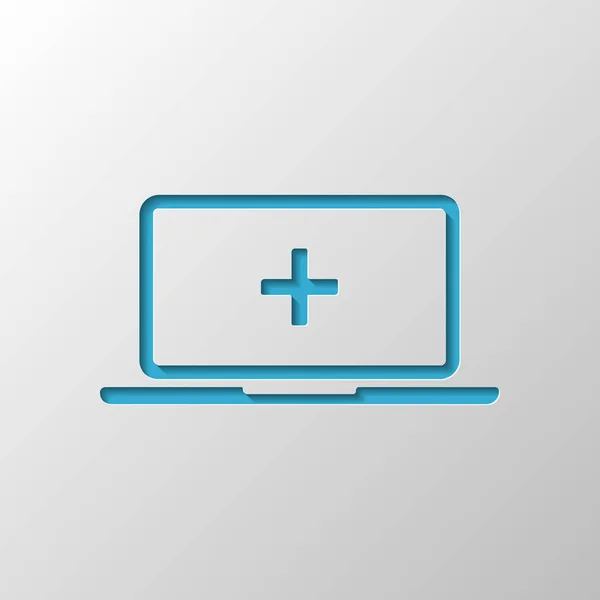 Laptop Notebook Computer Met Medische Kruis Het Scherm Eenvoudige Pictogram — Stockvector