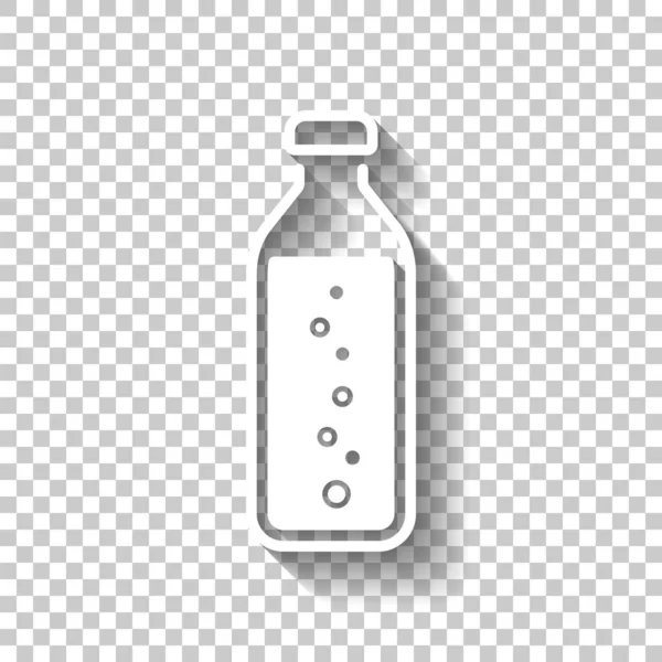 一瓶有气泡的水 简单的图标 白色图标 在透明背景上有阴影 — 图库矢量图片