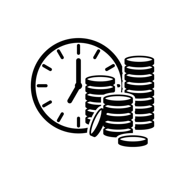 Tempo Dinheiro Relógio Pilha Moedas Ícone Financeiro Preto Sobre Fundo — Vetor de Stock