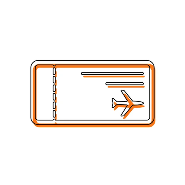 Airplane Ticket Icon Isolated Icon Consisting Black Thin Contour Orange — Stock Vector