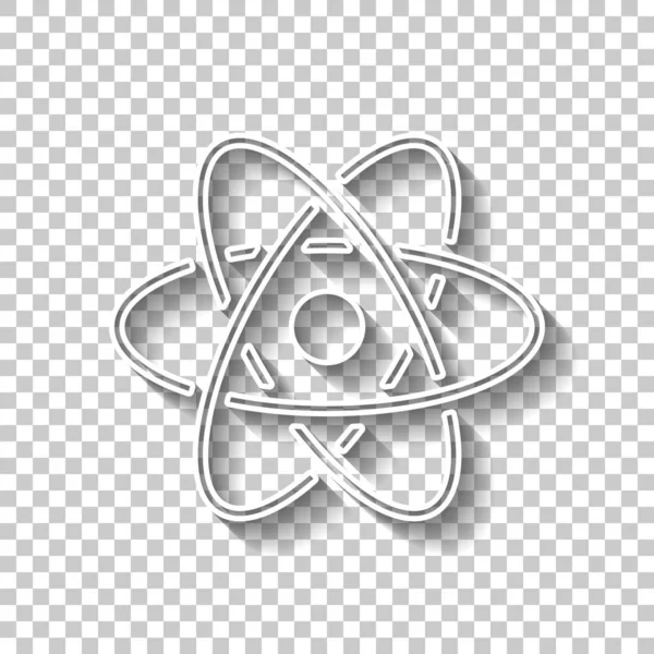 Symbolu Naukowego Atomu Proste Ikona Znak Biały Kontur Cień Przezroczystym — Wektor stockowy