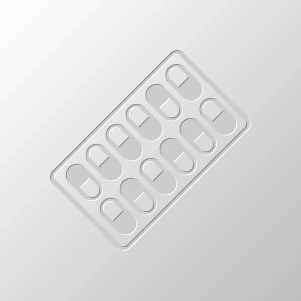 Pack Pills Icon Desenho Papel Símbolo Cortado Estilo Pitted — Vetor de Stock