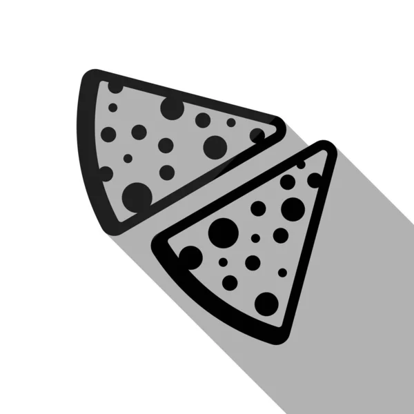 Kawałki Pizzy Ikona Czarny Obiekt Długi Cień Białym Tle — Wektor stockowy
