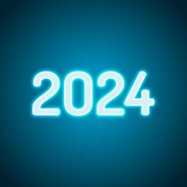 Ikon Nomor 2024 Selamat Tahun Baru Gaya Neon Ikon Dekorasi - Stok Vektor