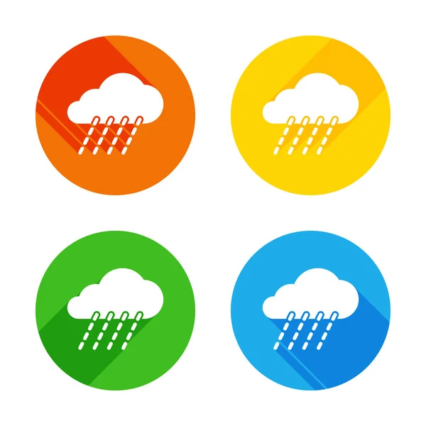 Regen Pictogram Van Het Weer Plat Wit Pictogram Gekleurde Cirkels — Stockvector