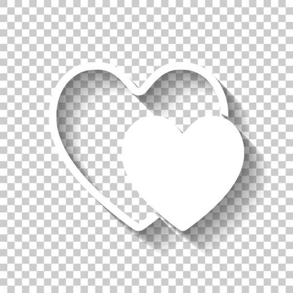Cœurs Simple Icône Icône Blanche Avec Ombre Sur Fond Transparent — Image vectorielle
