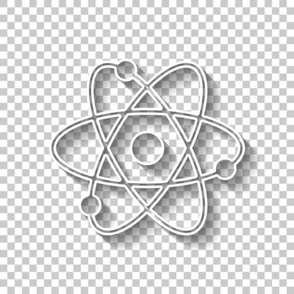 Wissenschaftliches Atomsymbol Einfaches Symbol Weißes Umrissschild Mit Schatten Auf Transparentem — Stockvektor