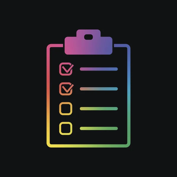 Icono Lista Verificación Color Arco Iris Fondo Oscuro — Vector de stock