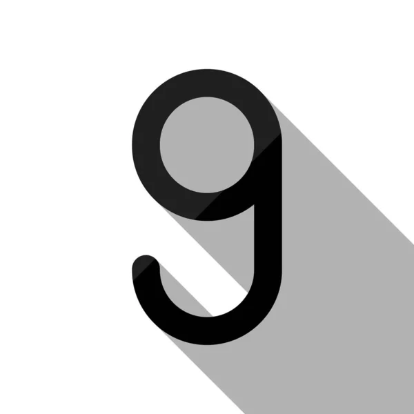 Номер Девять Цифра Простая Буква Черный Объект Длинной Тенью Белом — стоковый вектор