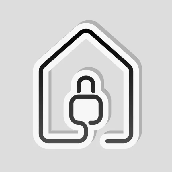 Huis Met Vergrendelingspictogram Lijnstijl Sticker Stijl Met Witte Rand Eenvoudige — Stockvector
