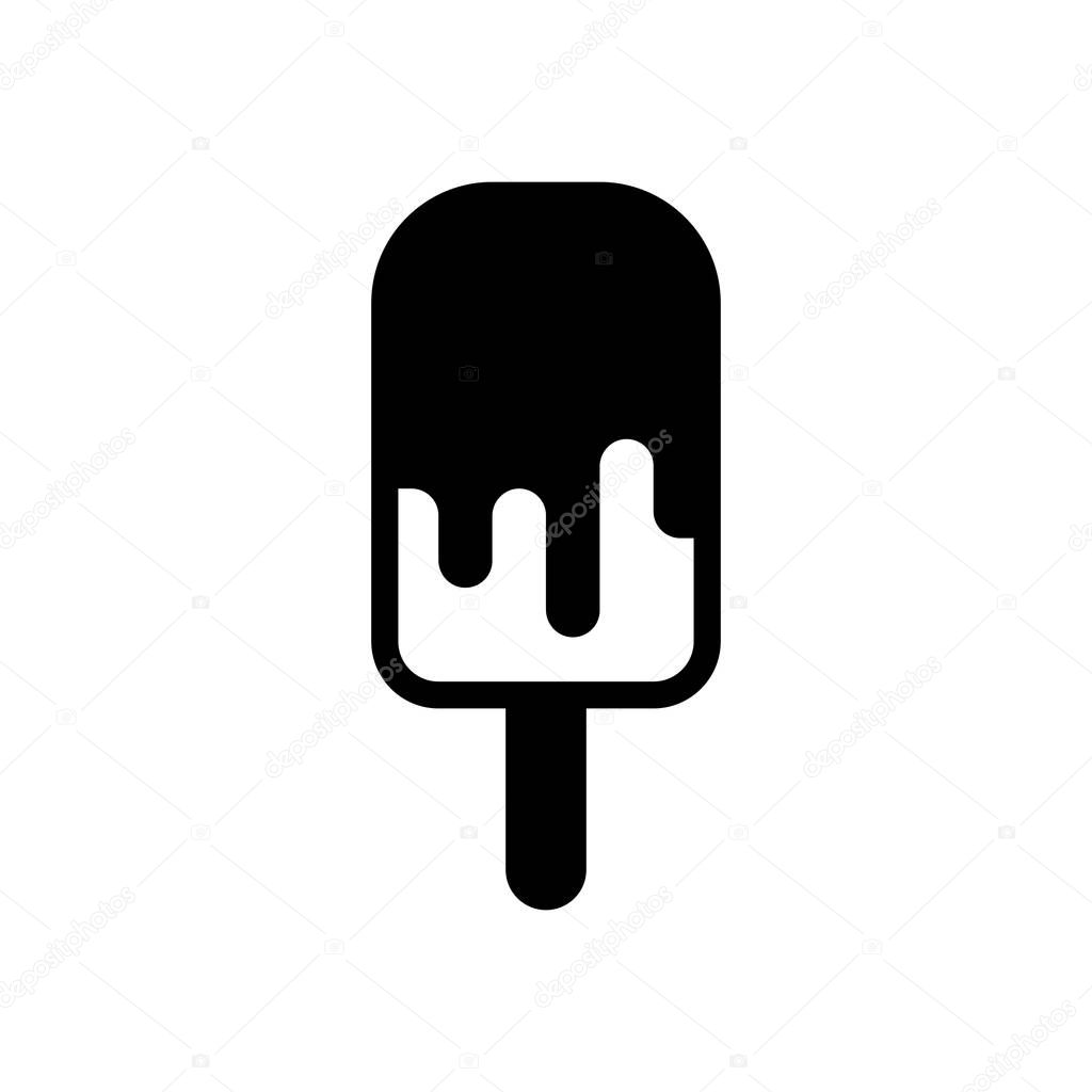 Ice lolly, eskimo on stick with chocolate, ice-cream. Simple icon. Black icon on white background