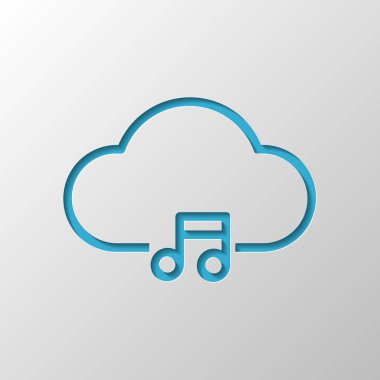 Bulut müzik kütüphanesi, striming. İnce anahat ile basit doğrusal simgesi. Kağıt tasarımı. Gölge ile düzenlenen sembolü