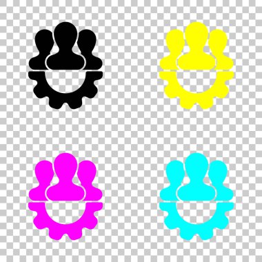 Takım, teknik destek, kaç kişi ve dişli. Cmyk simgeleri şeffaf arka plan üzerinde renkli dizi