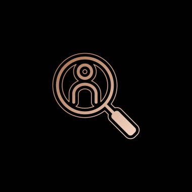 İnsan secource, arama profili. Doğrusal simgesi, ince anahat. Siyah zemin üzerine kırmızı altın tarzı