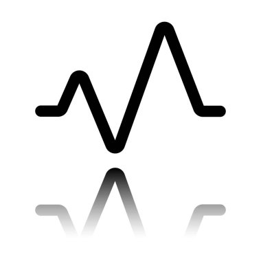 kalp nabız hattı. basit tek simge. bir çizgi stili. Siyah beyaz arka plan ayna yansıması simgesiyle