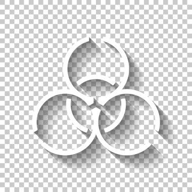 Biyolojik tehlike simgesi. Virüs ya da toksik hakkında uyarı işareti. Doğrusal tasarım. Gölge şeffaf arka plan üzerinde beyaz simgesi