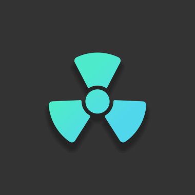 Radyasyon basit sembol. Radyoaktivite simgesi. Renkli logo kavramı koyu arka plan üzerinde yumuşak gölge ile. Masmavi okyanus rengini simgesi