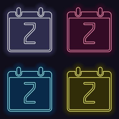 2 gün, basit simgesi ile takvim. Neon işareti kümesi. Koyu arka plan üzerinde casino tarzı. Seamless modeli