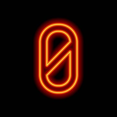 Sayı sıfır, sayısal, basit mektup. Siyah arka plan üzerine portakal neon tarzı. Işık simgesi