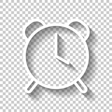 Eski çalar saat, basit simgesi, ince anahat ile doğrusal sembolü. Gölge şeffaf arka plan üzerinde beyaz simgesi