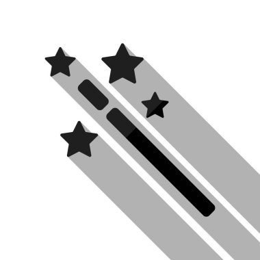 yıldız ile sihirli değnek. basit siluet. Uzun gölge beyaz arka planda siyah nesnesiyle