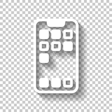 Basit hareket eden telefon simgesi. Doğrusal sembol, ince anahat. Gölge şeffaf arka plan üzerinde beyaz simgesi