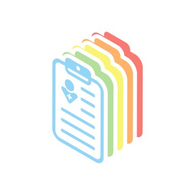 . Beyaz arka plan üzerinde renkli izometrik simgeler yığını