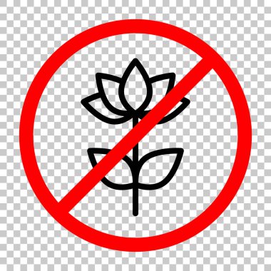 Basit çiçek sembolü. Doğrusal simgesi. Siyah kırmızı uyarı işareti şeffaf arka plan ile nesnesinde izin yok
