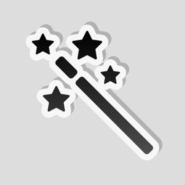 yıldız ile sihirli değnek. basit siluet. Etiket tarzı ile beyaz ve gri arka plan üzerinde basit gölge