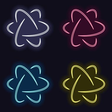 bilimsel atom sembolü, logo, basit simgesi. Neon işareti kümesi. Koyu arka plan üzerinde casino tarzı. Seamless modeli