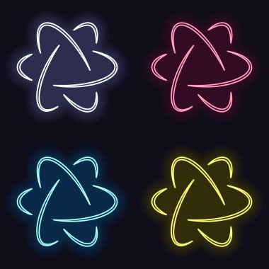 bilimsel atom sembolü, logo, basit simgesi. Neon işareti kümesi. Koyu arka plan üzerinde casino tarzı. Seamless modeli