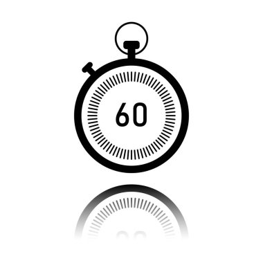 Kronometre. basit simgesi. Siyah beyaz arka plan ayna yansıması simgesiyle