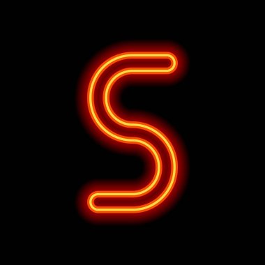 Sayı beş, sayısal, basit mektup. Siyah arka plan üzerine portakal neon tarzı. Işık simgesi