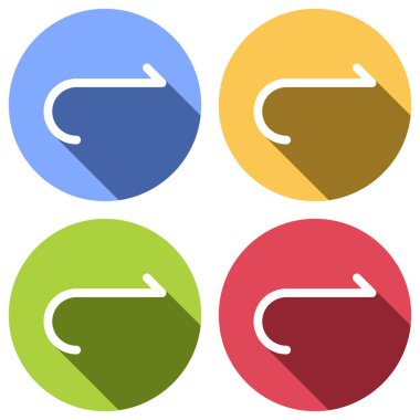 Basit ok, ileri. Gezinti simgesi. Basit ok, geriye doğru. Gezinti simgesi. Doğrusal sembolü ile ince bir çizgi. Bir çizgi stili. Mavi, turuncu, yeşil ve kırmızı renkli daireler uzun gölge ile beyaz simgeler kümesi. Etiket tarzı