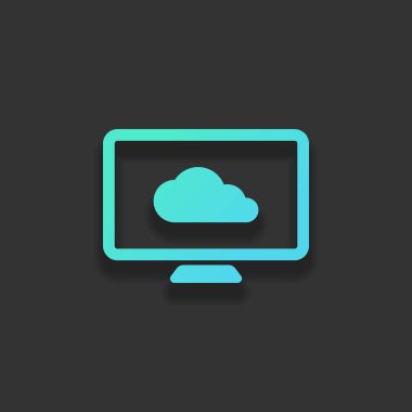 veritabanı, bulut teknoloji, bilgisayar ve bulut. basit simgesi. Renkli logo kavramı koyu arka plan üzerinde yumuşak gölge ile. Masmavi okyanus rengini simgesi