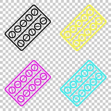 Paketi hapları simgesi. Cmyk simgeleri şeffaf arka plan üzerinde renkli dizi.