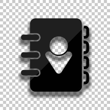 Adres defterinde kişi ile kapak. basit simgesi. Saydam arka plan üzerinde yumuşak gölgeli siyah cam kutsal kişilerin resmi