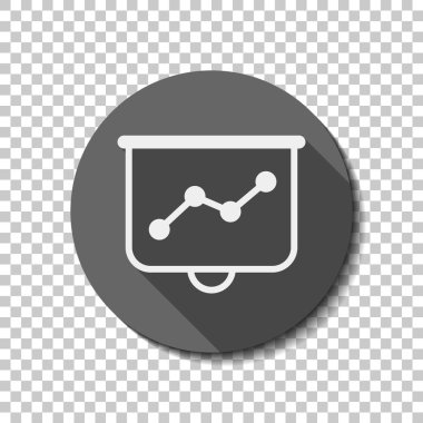 Projektörü ekran için sunumlar, ekonomi grafik büyümek. düz simgesi, uzun gölge, daire, şeffaf ızgara. Rozet veya etiket stili