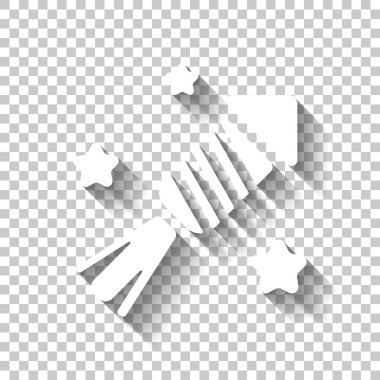 Yıldız ile havai fişek roket. Simge kutlamak. Gölge şeffaf arka plan üzerinde beyaz simgesi