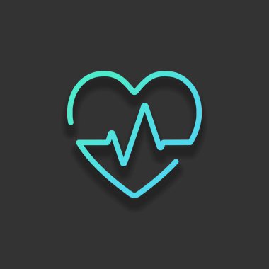 Kalp ve nabız hattı. Bir çizgi stili. İnce anahat ile doğrusal simgesi. Renkli logo kavramı koyu arka plan üzerinde yumuşak gölge ile. Masmavi okyanus rengini simgesi